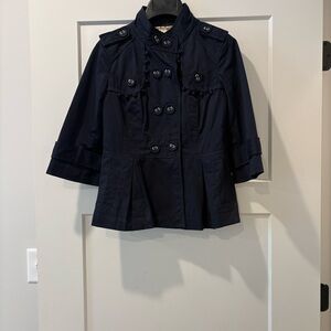 Elegant Leifsdottir Dark Blue Double-Breasted Trench Coat